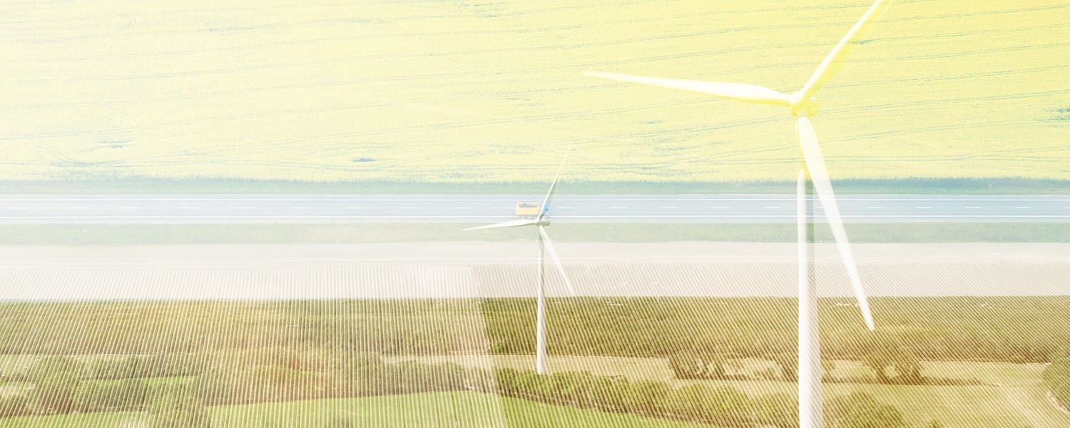 Collage med blandt andet vindmøller og marker